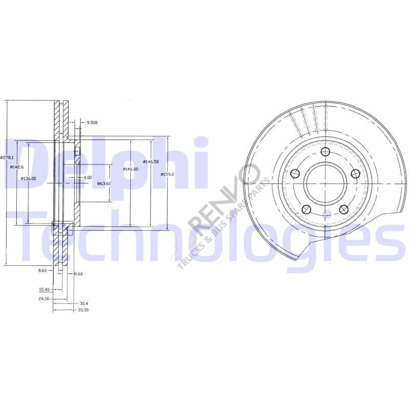 Ford Transit Connect 2002-2006 Arası 1.8 TDCi Ön Fren Diski Delphi Marka