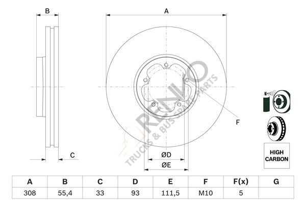Ford Transit 2013-2017 Arası 2.2 TDCi Ön Fren Diski Bosch Marka