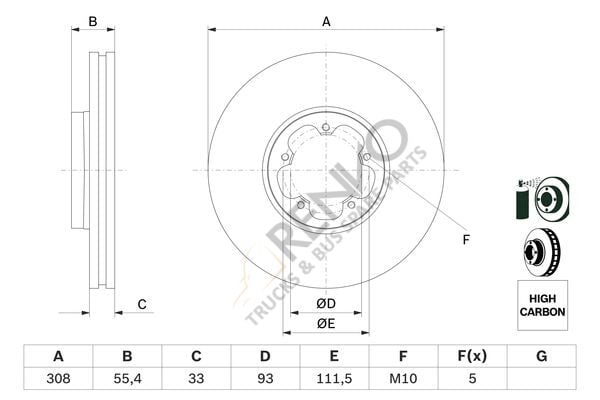 Ford Transit 2013-2017 Arası 2.2 TDCi RWD Ön Fren Diski Bosch Marka