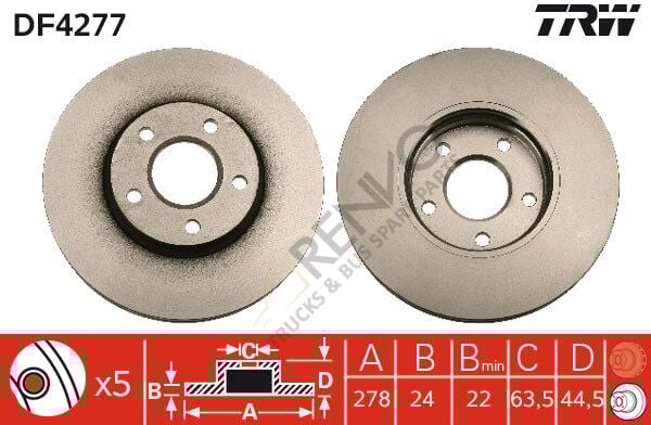 Ford Transit Connect 2002-2006 Arası 1.8 Di Ön Fren Diski TRW Marka