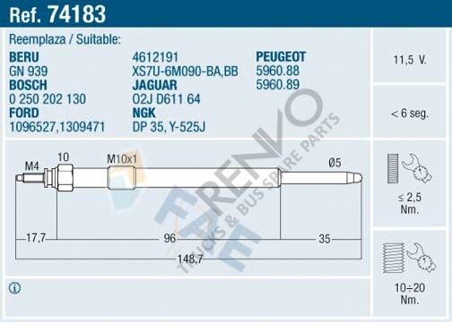 Ford Transit 2000-2006 Arası 2.4 DI Kızdırma Bujisi FAE Marka